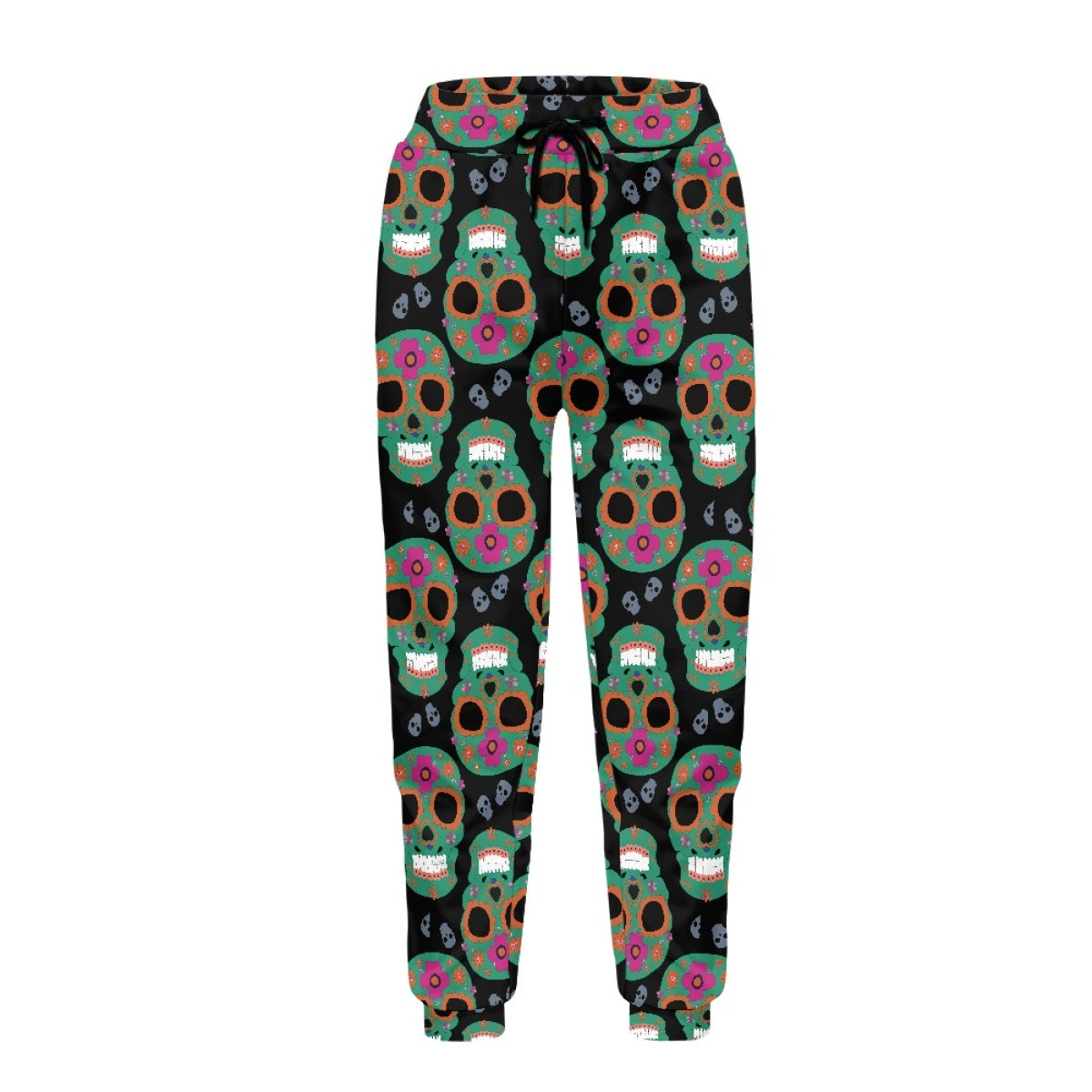 Colorblocked Floral Skull Adult Drawstring Pants