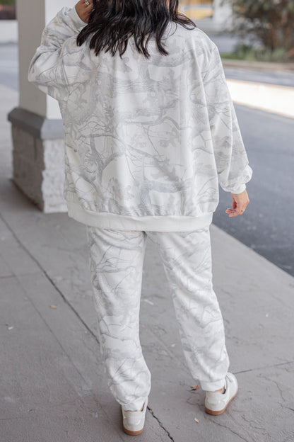Gray Camo Print Oversized Sweatshirt Pants Set