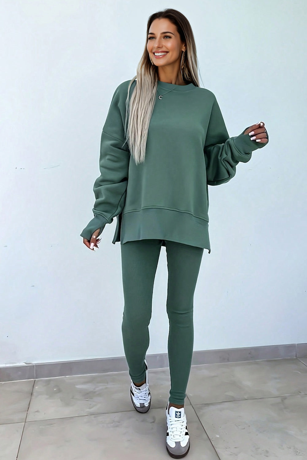 Customizable  Solid Oversized Sweatshirt and Ribbed Leggings Set