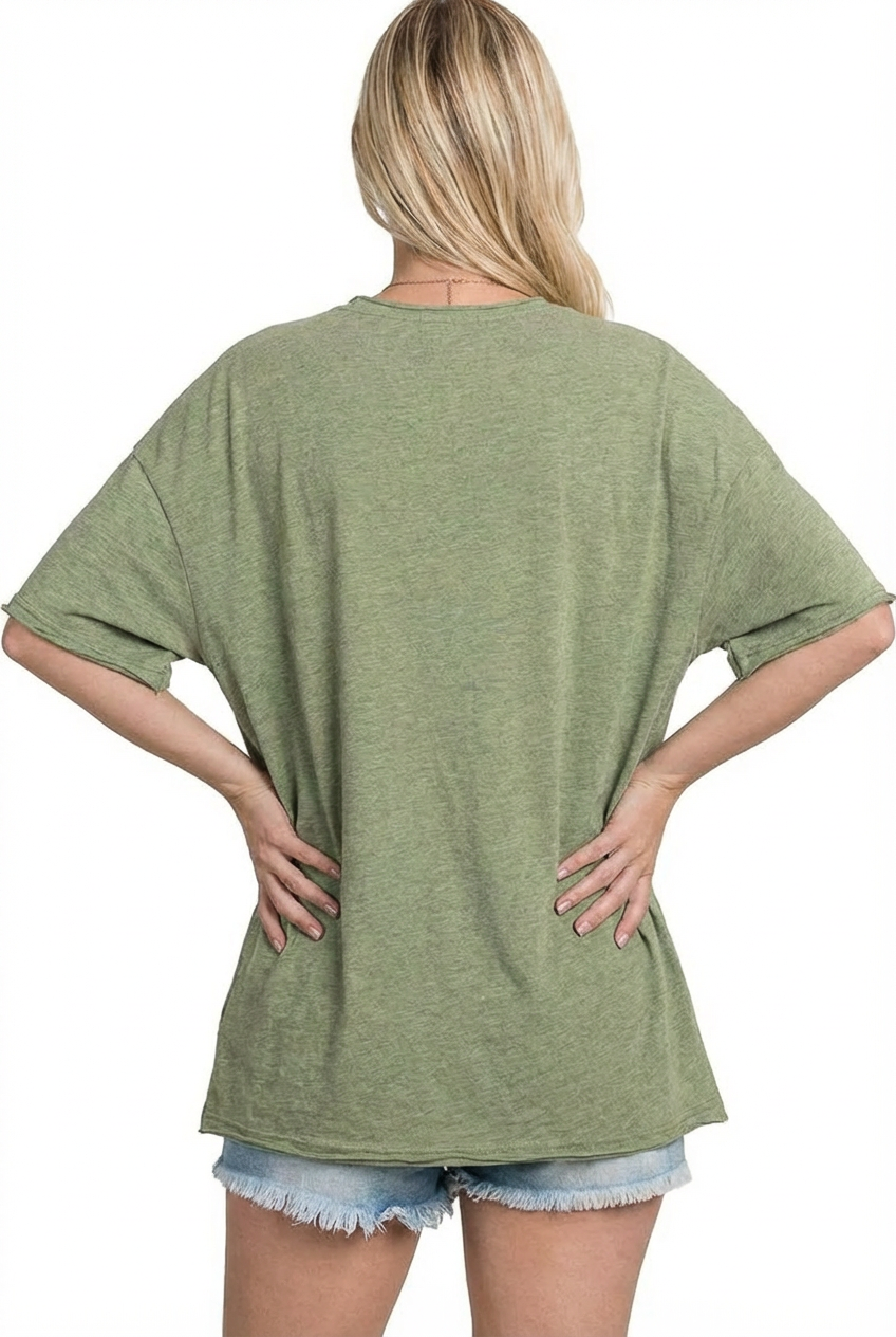 Oversized Raw Edge Pocket Boyfriend T Shirt