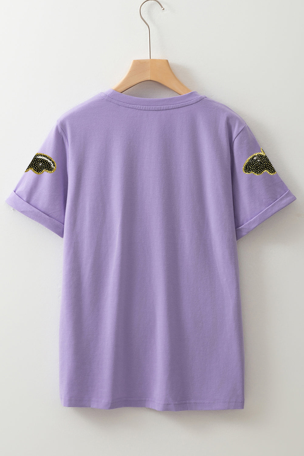Purple Sequin Halloween Bat Graphic Casual T Shirt