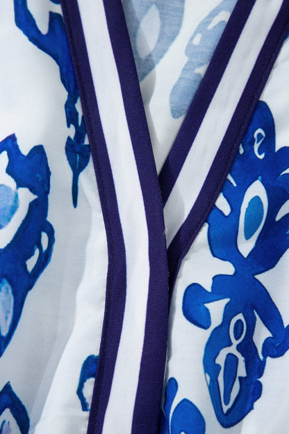 White Floral Contrast Trim V Neck Maxi Dress