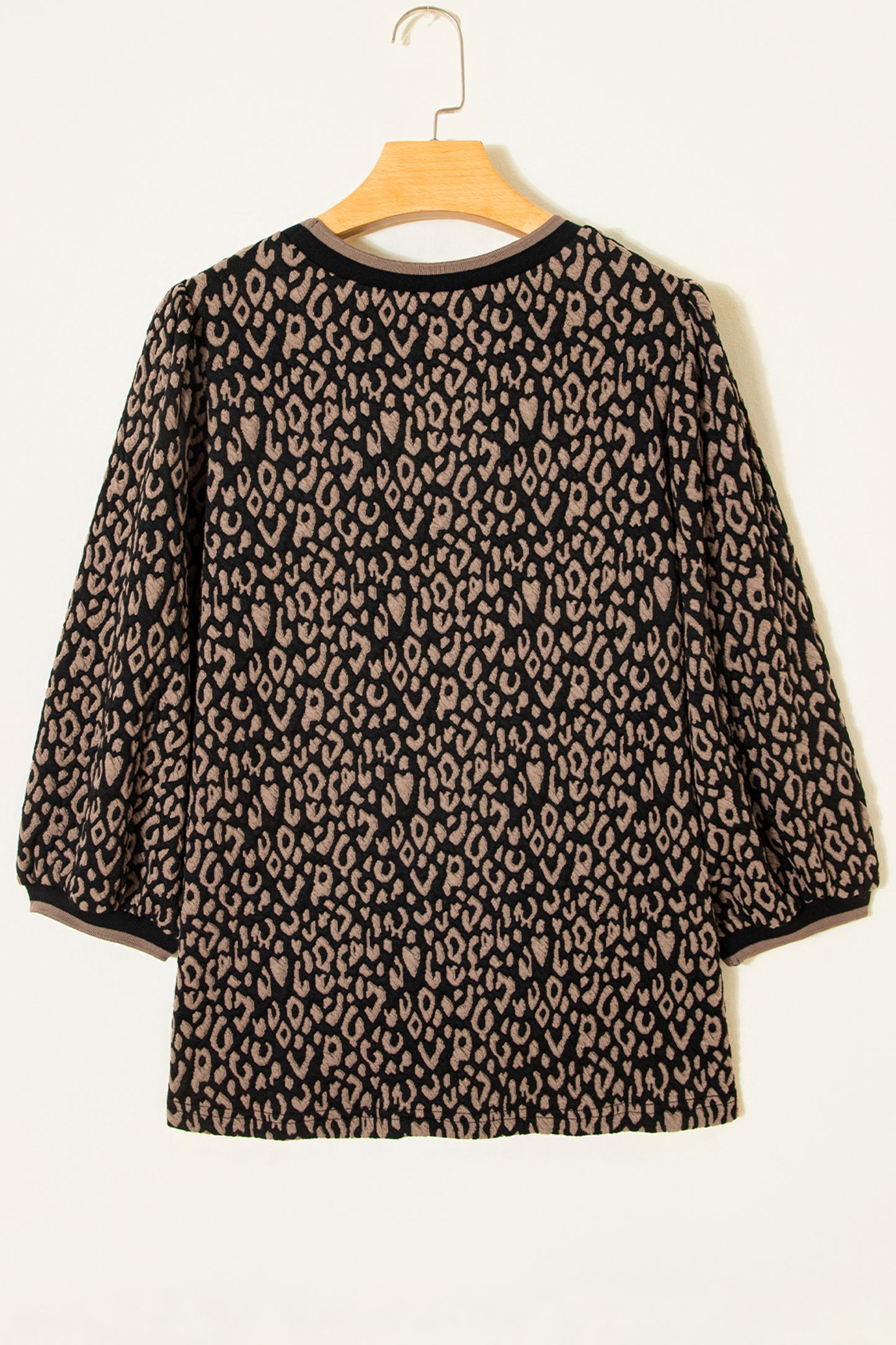 Leopard Print Crew Neck Puff Sleeve Knit Top