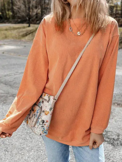 Apricot Washed Corduroy Oversized Long Sleeve Top