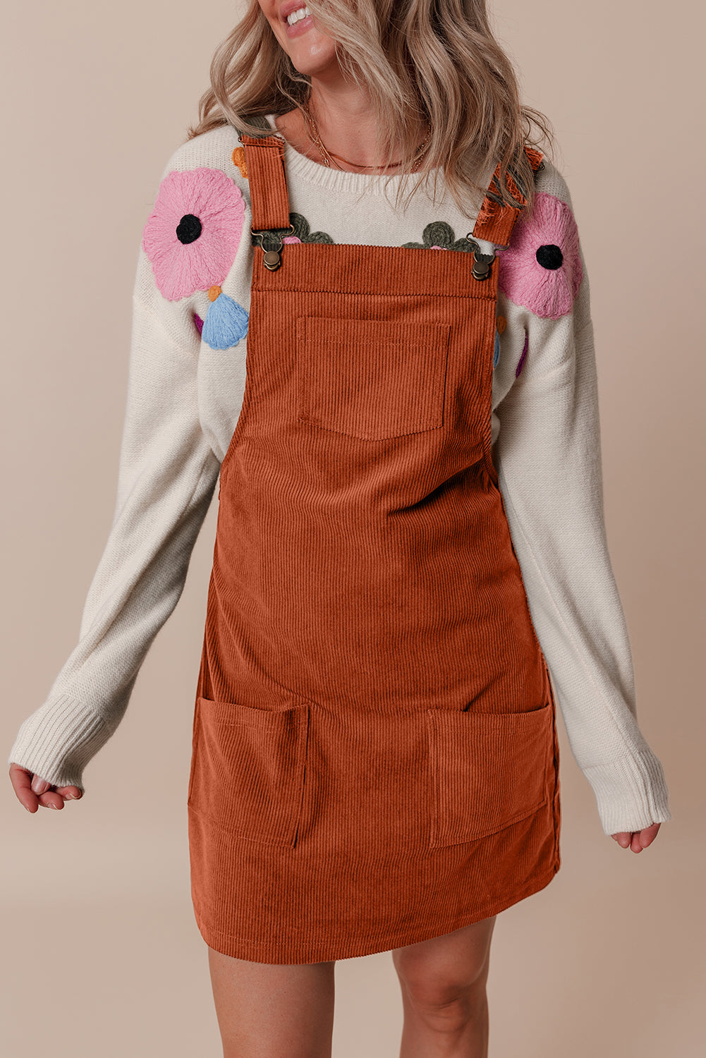 Sleeveless Corduroy Jumper Dress with Utility Pockets