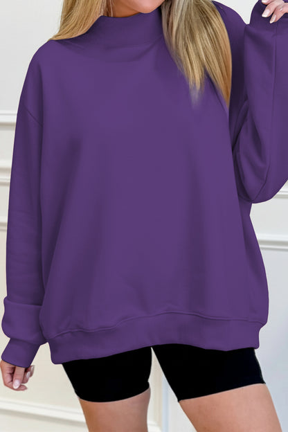 Oversized Mock Neck Sweatshirt Drop Shoulder Pullover