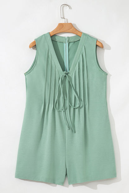 Black V Neck Tie Front Sleeveless Romper