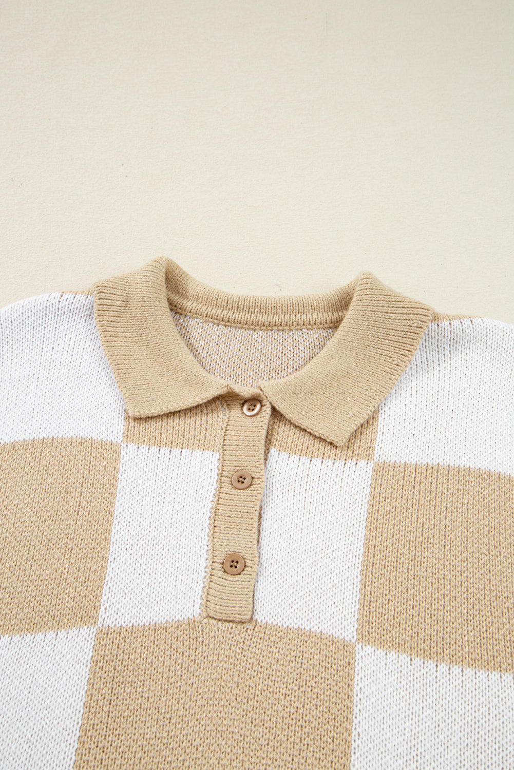 Checkered Polo Collar Loose Knit Sweater