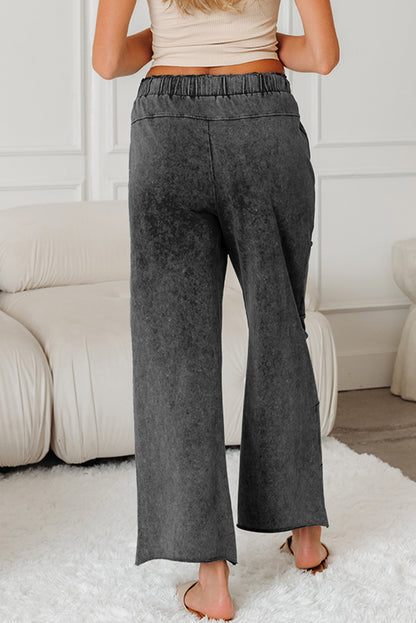 Mineral Wash High Waist Wide Leg Pants with Pockets