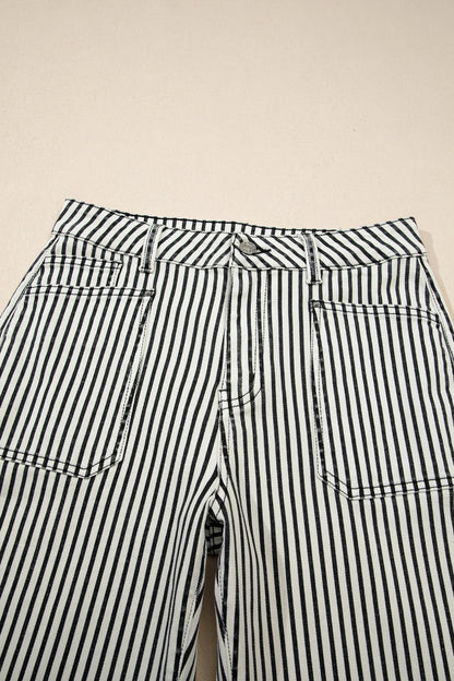 Black Stripe Patch Pocket High Waist Shift Denim Jeans