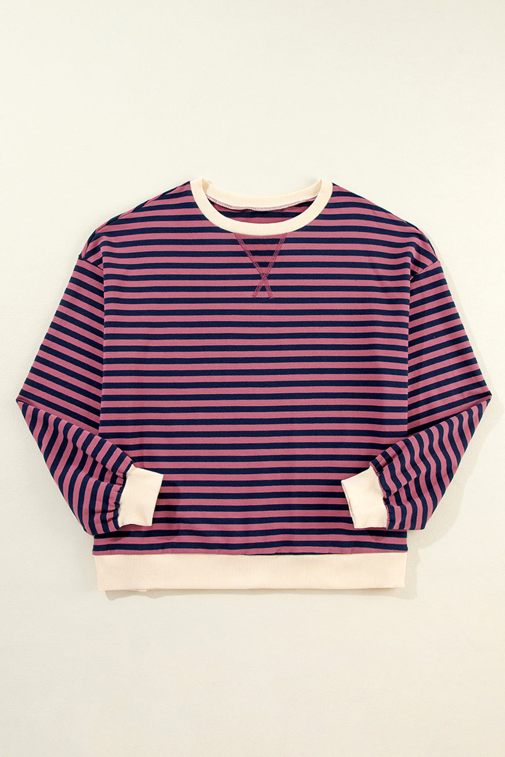 Sky Blue Stripe Oversized Contrast Trim Pullover Sweatshirt