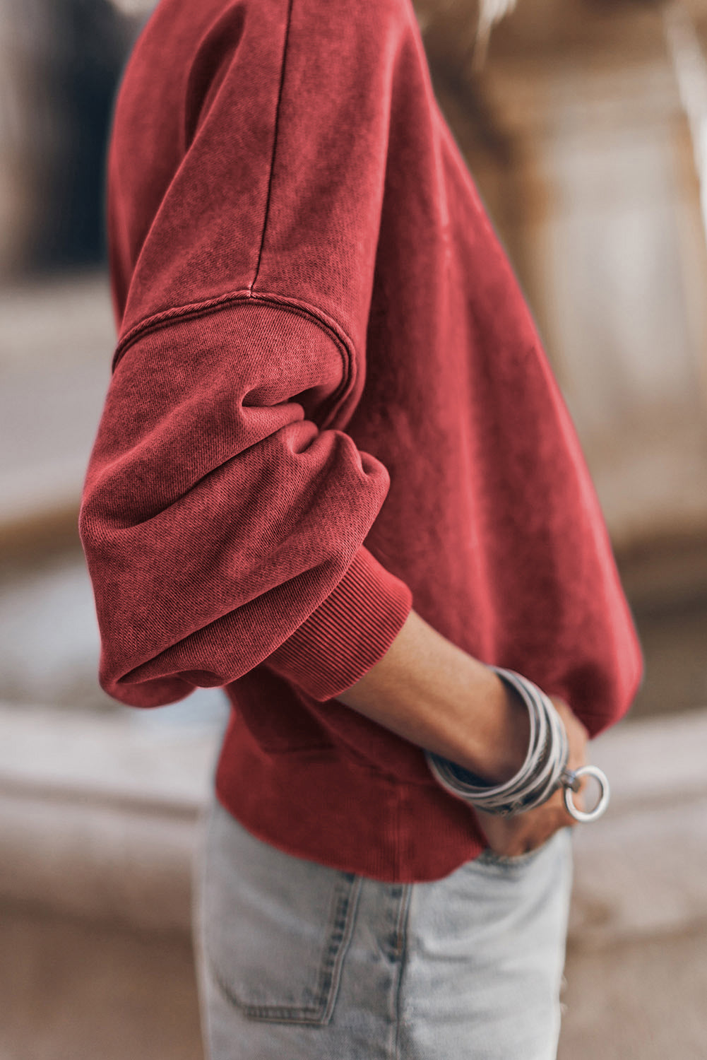 Washed Green Drop Shoulder Crewneck Sweatshirt for Women