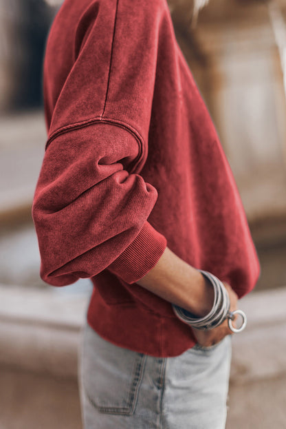 Washed Green Drop Shoulder Crewneck Sweatshirt for Women