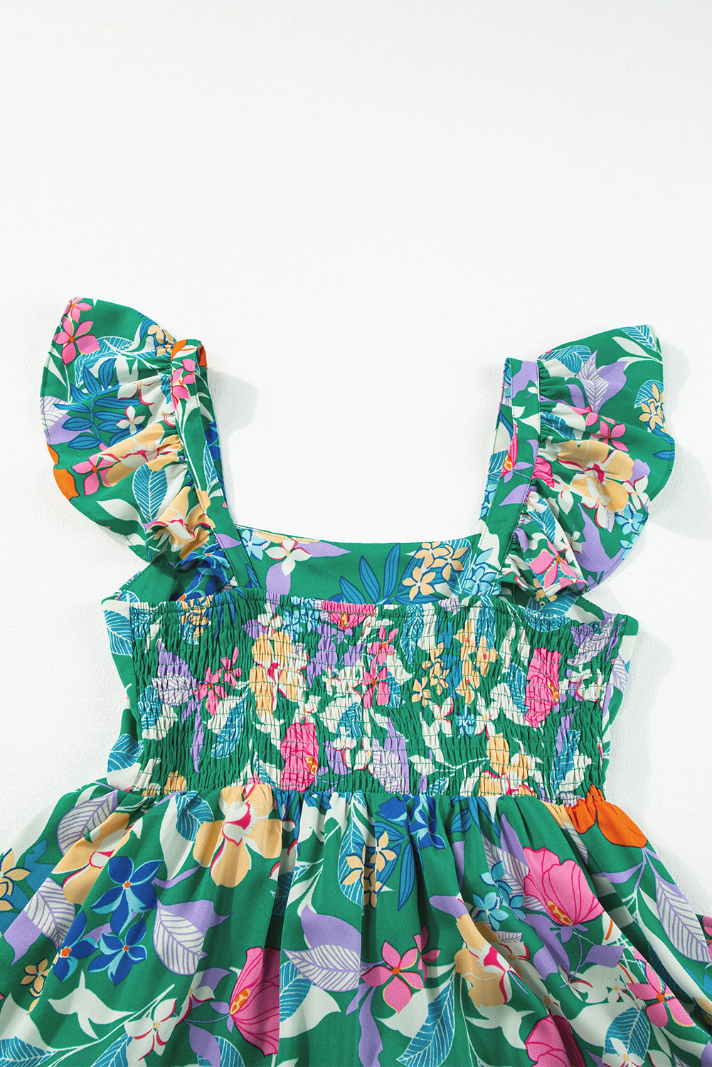 Easter Floral Square Neck Ruffle Strap Maxi Dress
