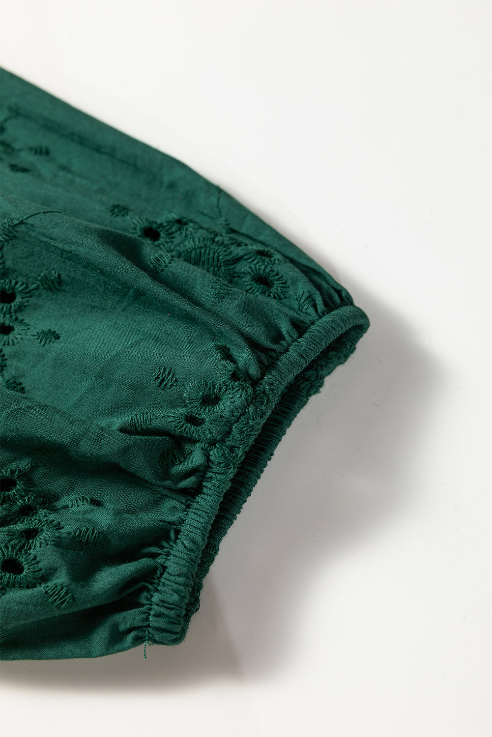 Green Eyelet Embroidered Puff Sleeve Babydoll Mini Dress