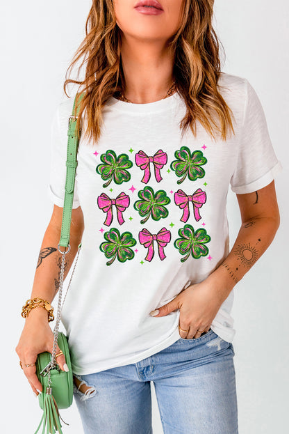 St. Patrick’s Day Shamrock Bow Graphic White Tee