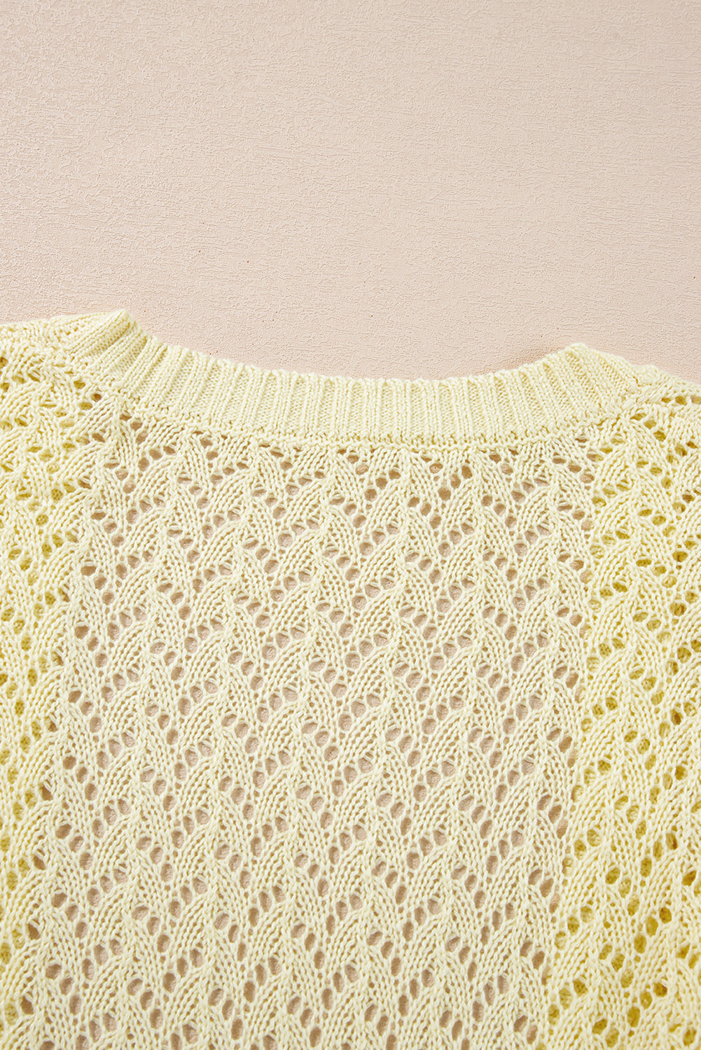 Yellow Cream Pointelle Knit Open Front Short Cardigan