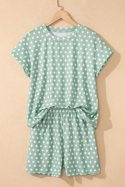 Polka Dot Lounge Short Set Casual Two Piece Outfit