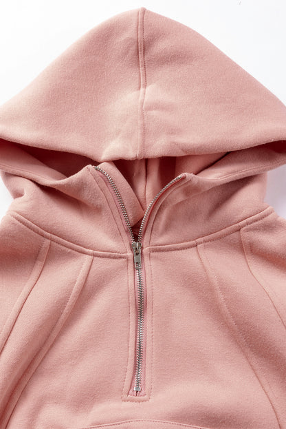 Pink Quarter Zip Kangaroo Pocket Hoodie