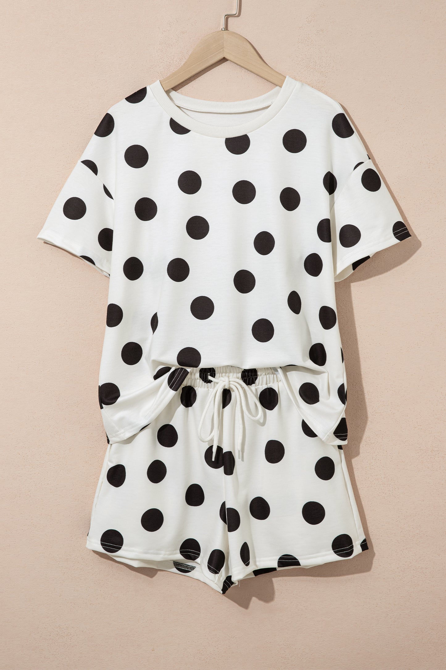 Polka Dot Lounge Set Tee and Drawstring Shorts Set