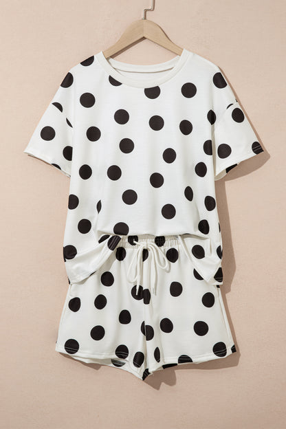 Polka Dot Lounge Set Tee and Drawstring Shorts Set