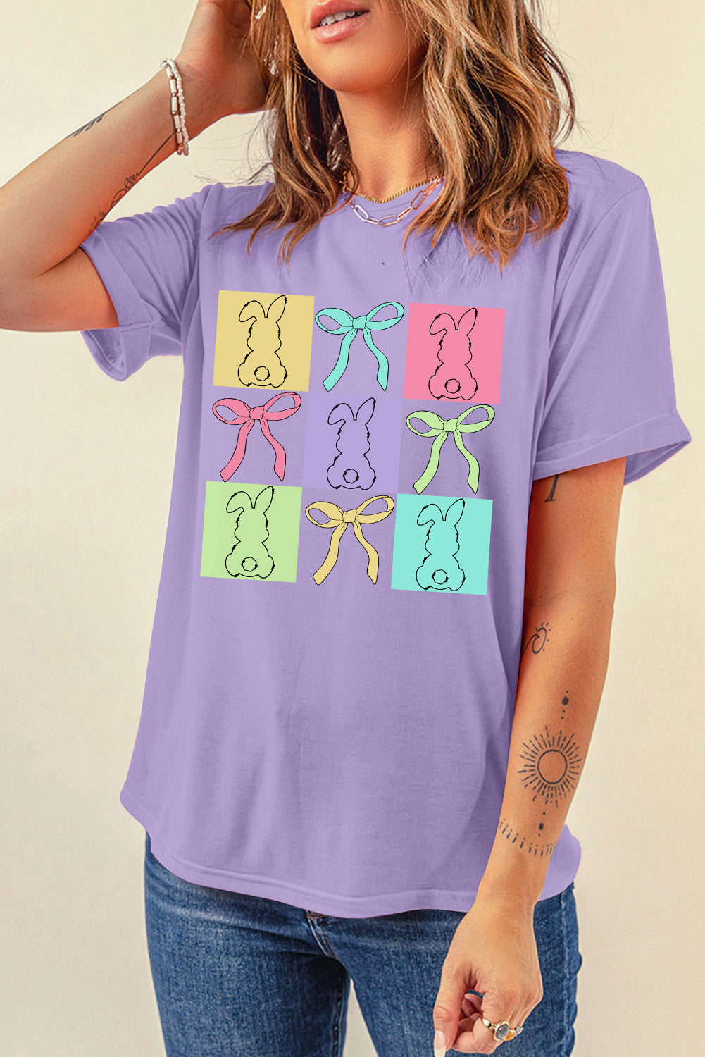 Easter Bunny Bow Graphic Casual Tee