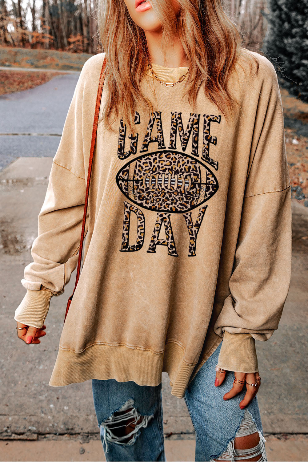 Leopard Game Day Football Oversized Graphic Sweatshirt