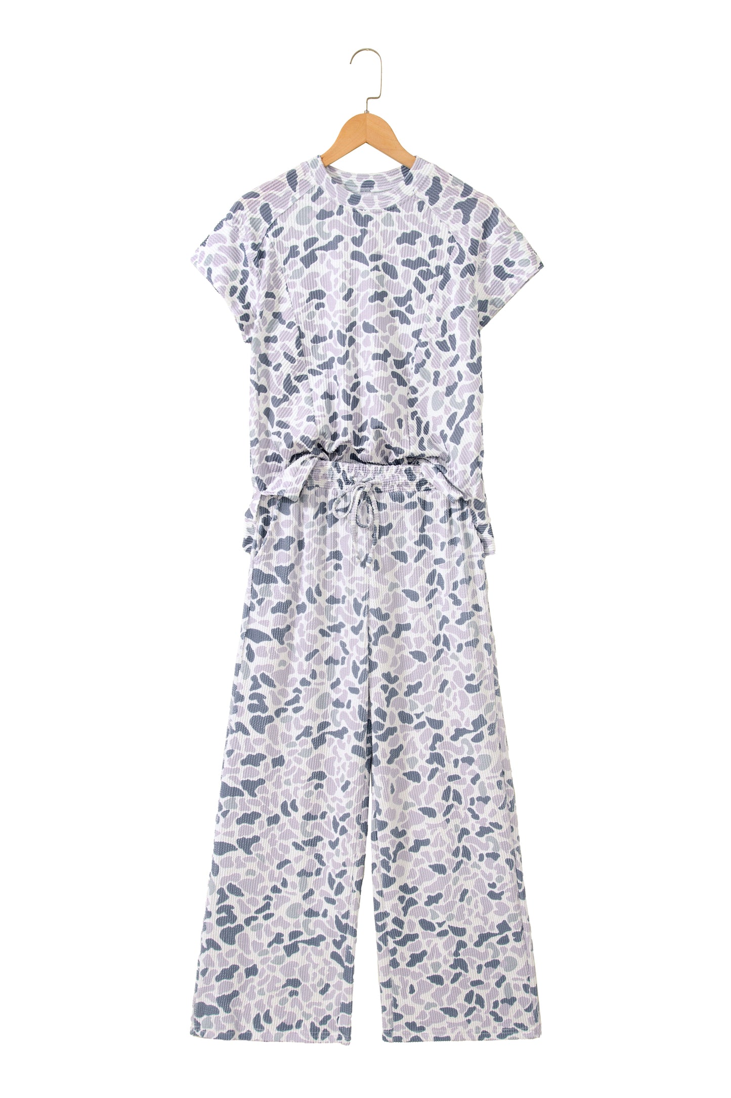 Women Camo Print Two Piece Set Casual Tee Drawstring Pants