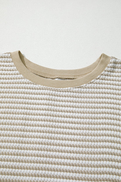 Plus Size Brown Stripe Knit Long Sleeve Ribbed Top