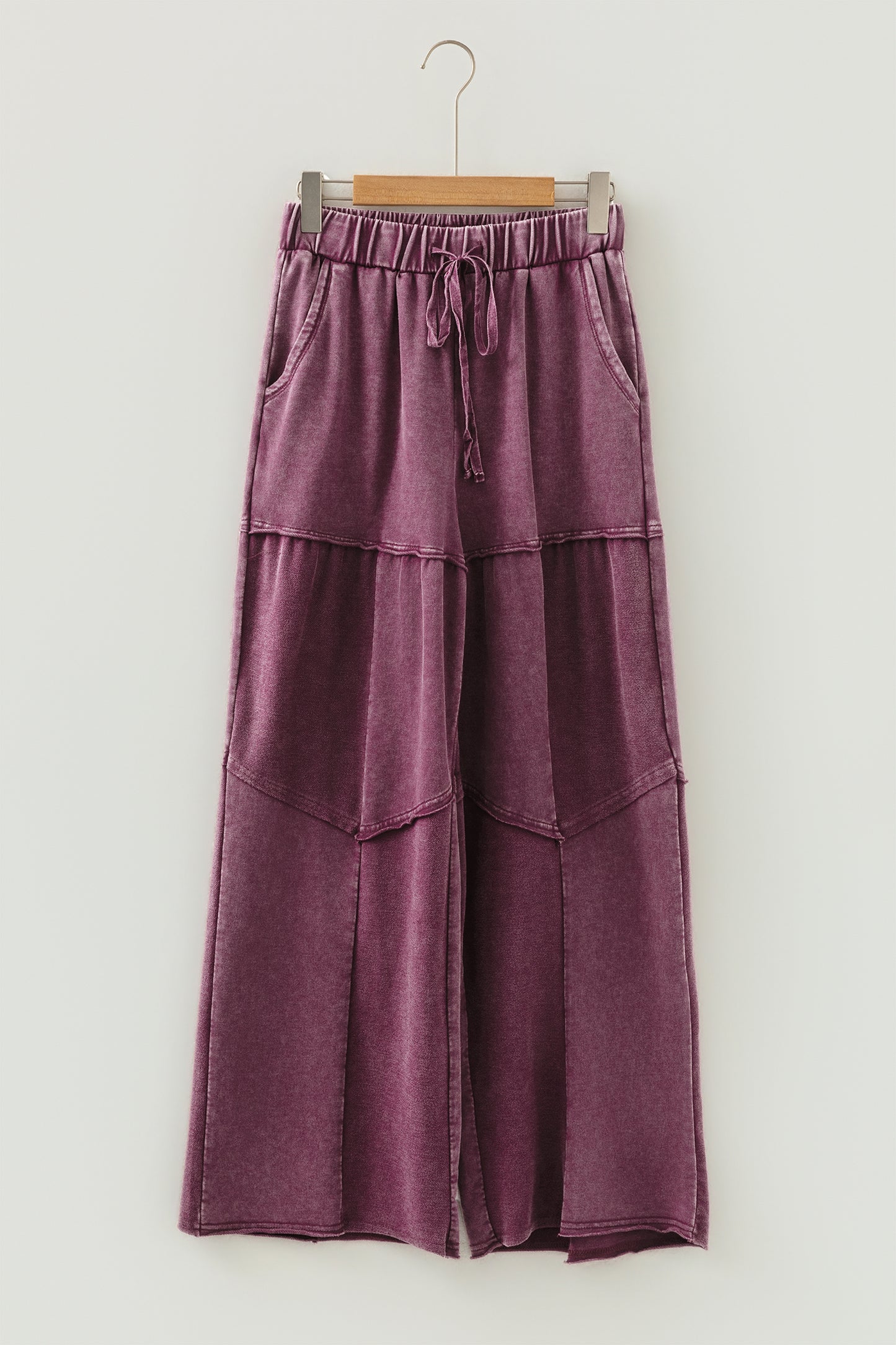 Women's Black Mineral Wash Wide Leg Patchwork Pants