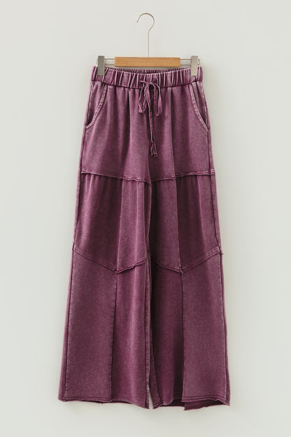 Women's Black Mineral Wash Wide Leg Patchwork Pants