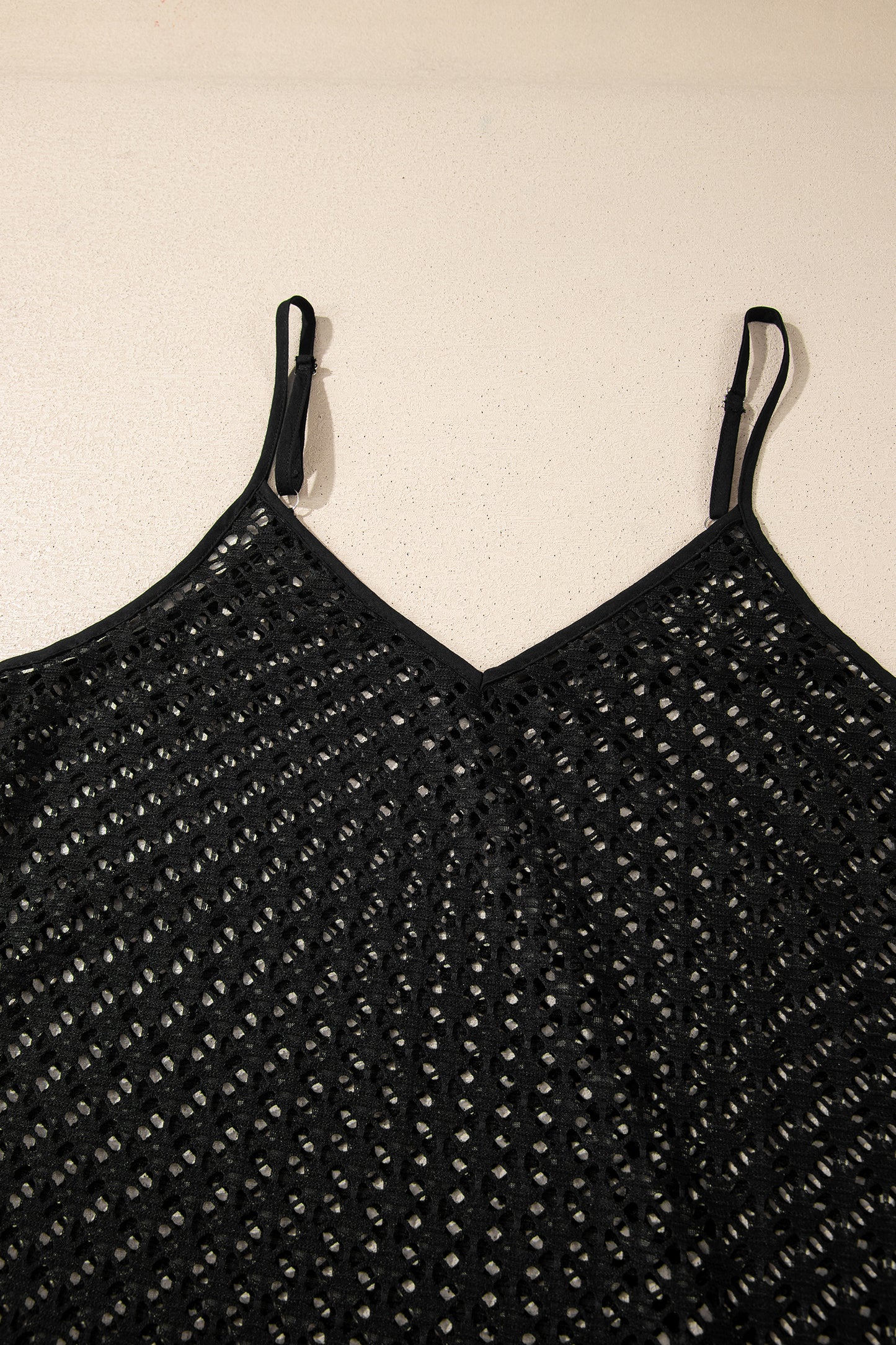 Black Sheer Knit Ruffle Hem Crochet Beach Cover Up