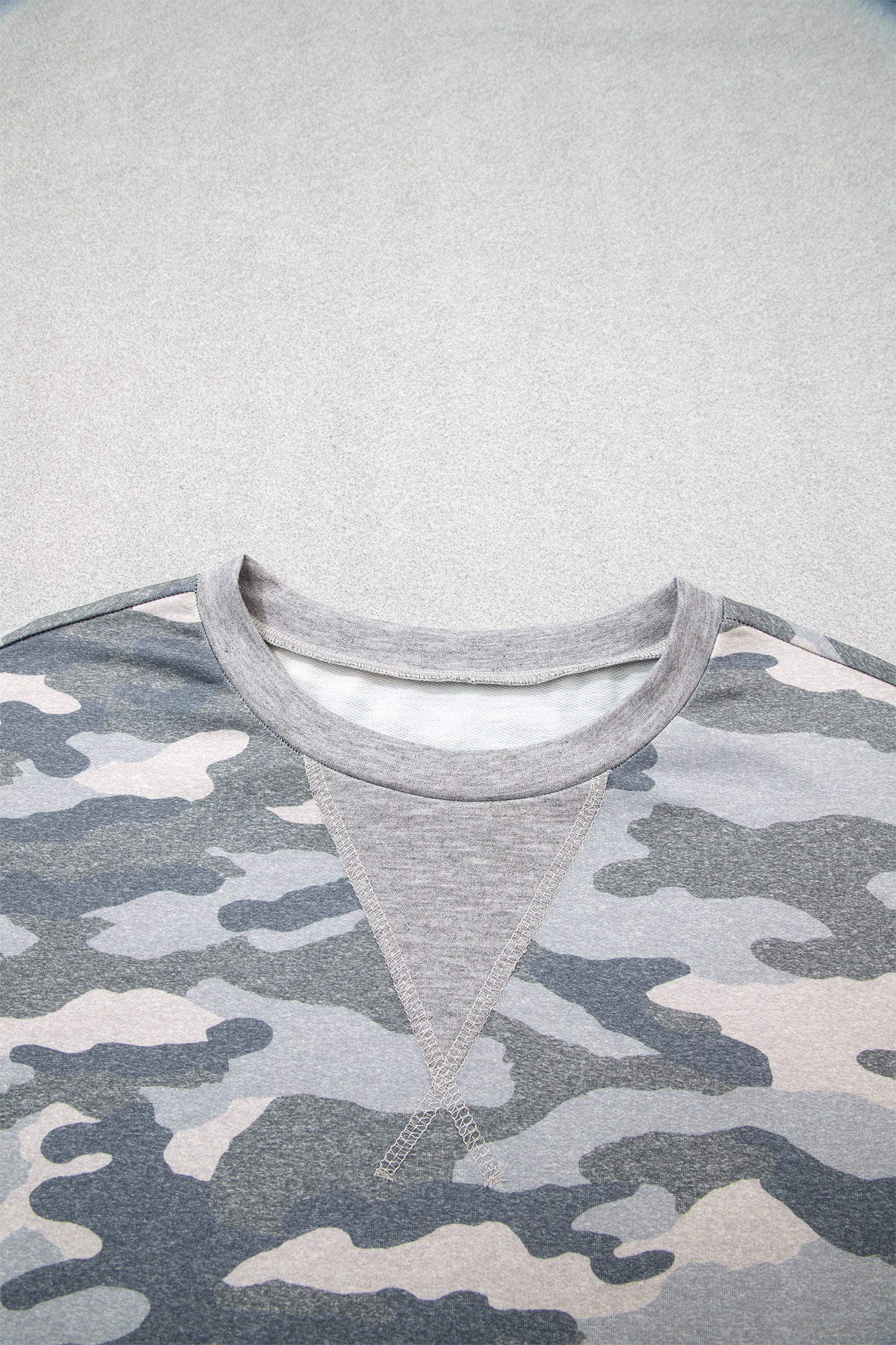 Grey Camouflage Long Sleeve Crew Neck Casual Pullover Top