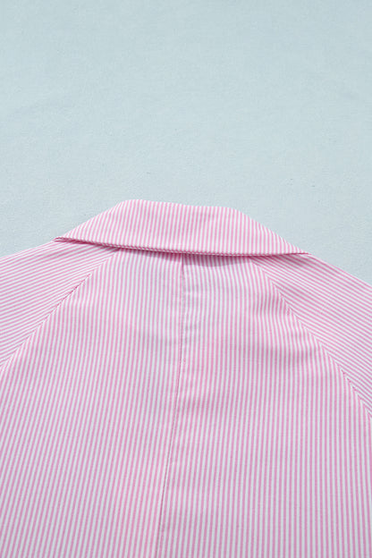 Striped V Neck Short Sleeve Casual Blouse Summer Top