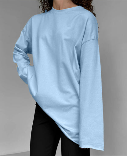 Loose Fit Cotton Long Sleeve Casual T Shirt for Women