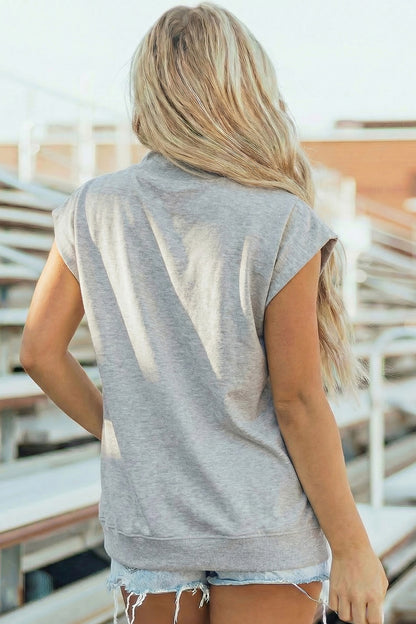 High Neck Cap Sleeve Loose Casual Top
