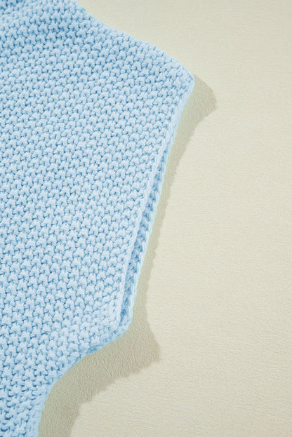 Iceland Blue Knit Sweater Top with Mock Neck & Cap Sleeves