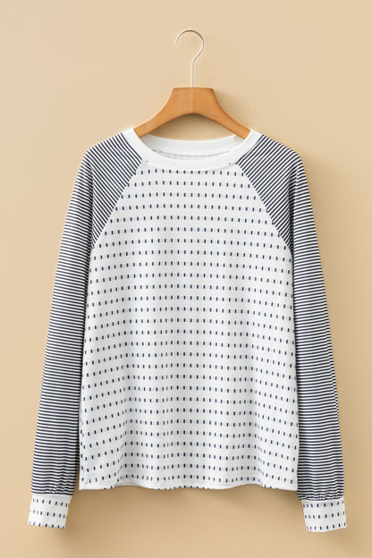 Striped Raglan Sleeve Color Block Long Sleeve Top