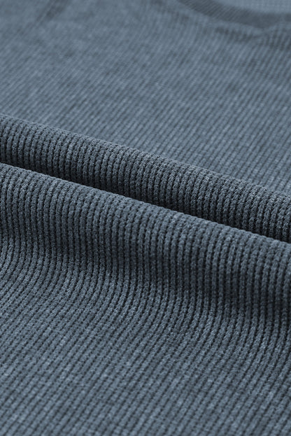 Customizable Solid Ribbed Knit Round Neck Casual PulloverSweatshirt
