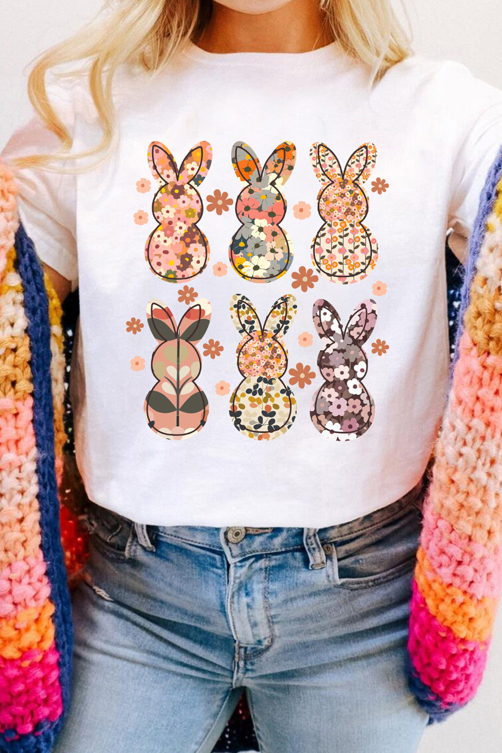 Easter Floral Bunny Graphic Casual Tee