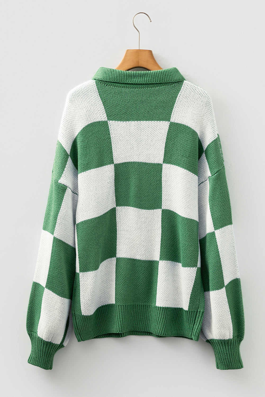 Checkered Polo Collar Loose Knit Sweater