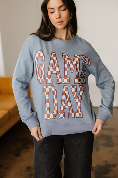 Game Day Checkered Graphic Oversized Crewneck Sweatshirt