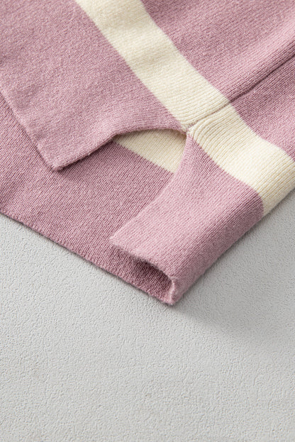 Neutral Colorblock Knit Sweater – Oversized Fit Pullover