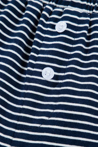 Blue Striped Long Sleeve Top and Buttoned Shorts Lounge Set