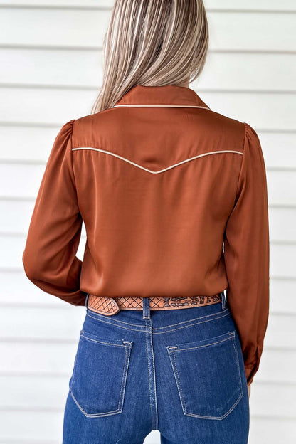 Western Satin Yoke Snap Button Long Sleeve Shirt