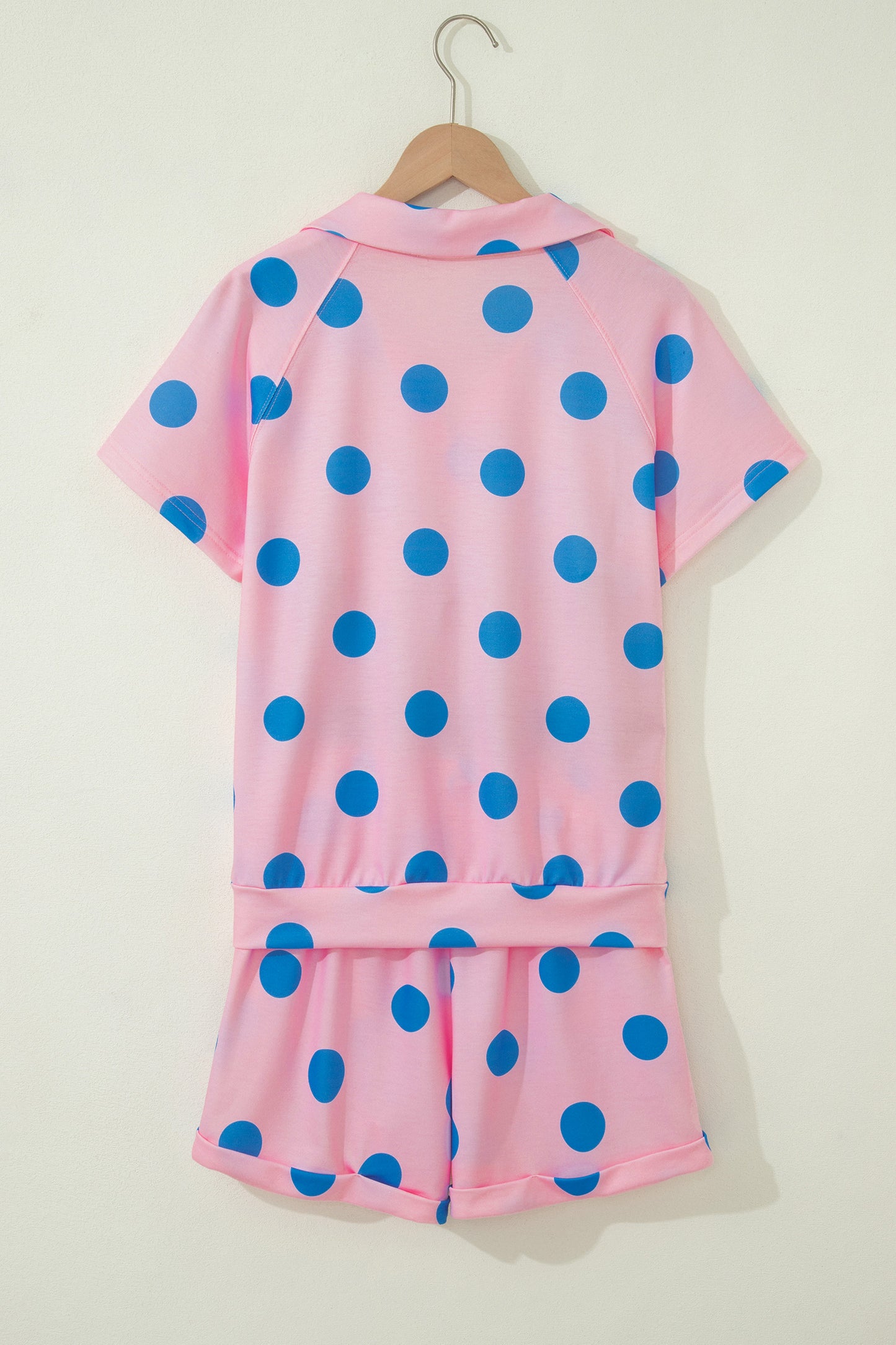 Green Polka Dot Lounge Set V Neck Tee and Shorts