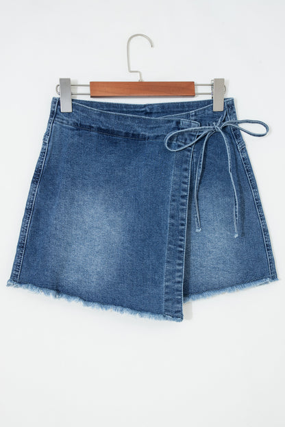 Denim Wrap Mini Skirt Women Tie Waist Casual Summer