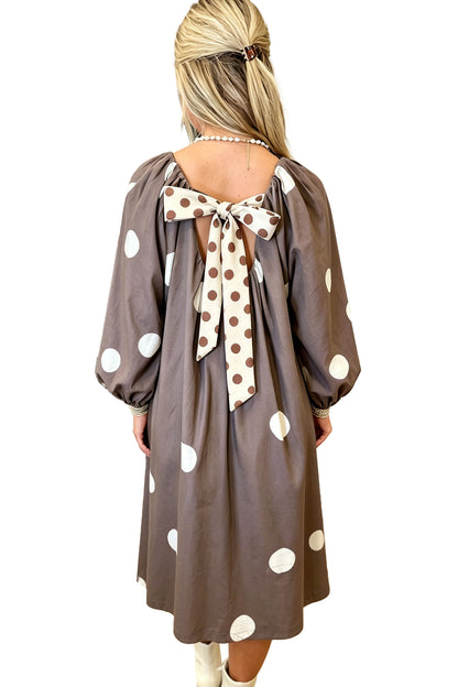 Polka Dot Bow Back Long Sleeve Midi Dress