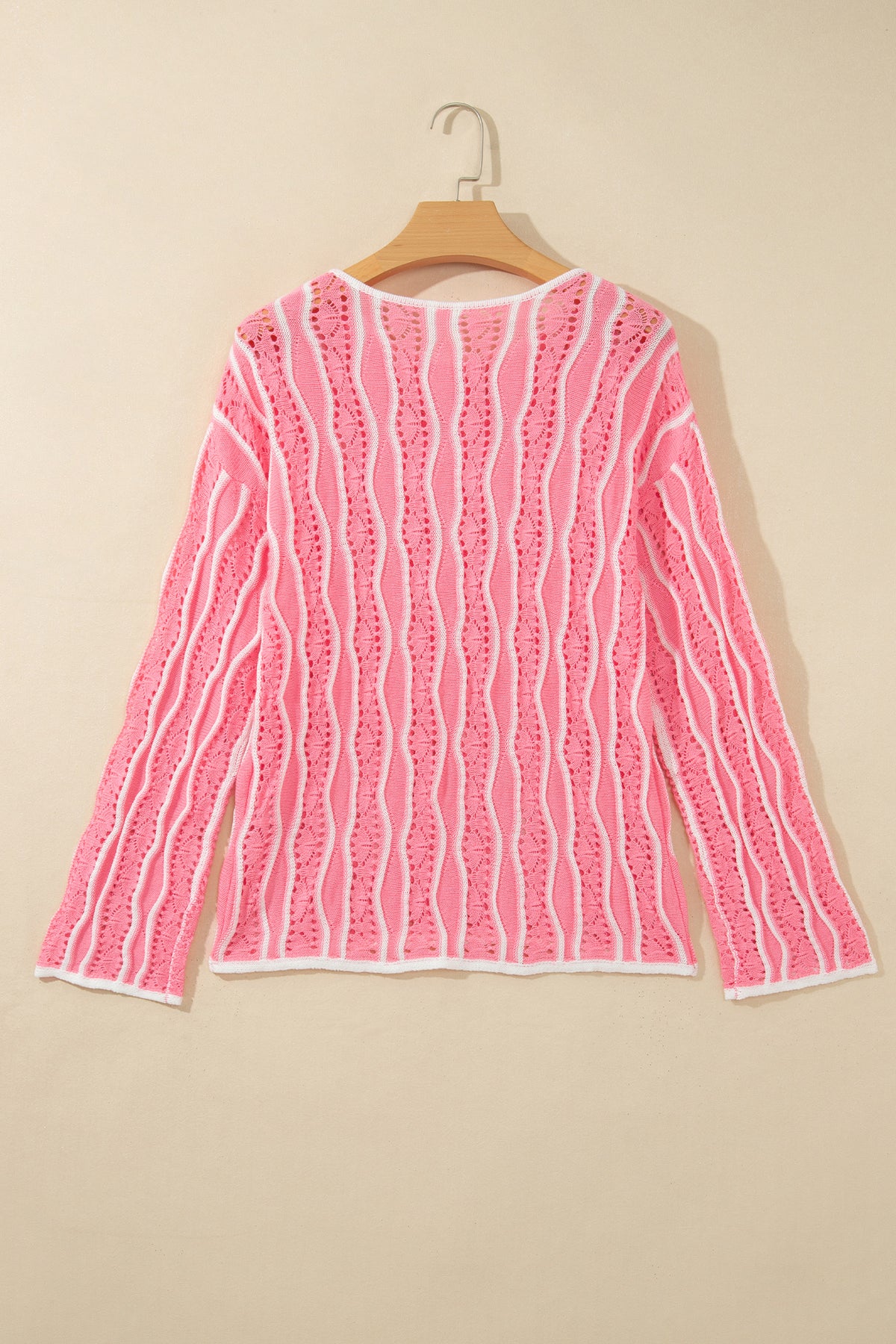 Women's Wavy Stripe Open Knit Pullover Sweater