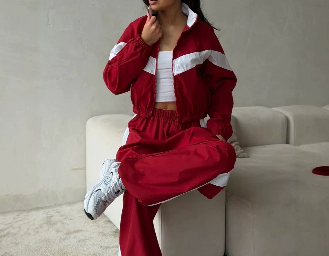 Color Block Tracksuit Women 2 Piece Streetwear Set